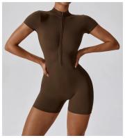 1 pieza de verano con cremallera de manga corta Yoga de una pieza para mujer danza Fitness ejercicio ajustado ropa de una pieza - details 9