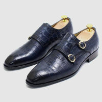 Zapatos italianos de cuero hechos a mano para hombre, zapatos de cuero con patrón de cocodrilo de doble hebilla para negocios - details 5