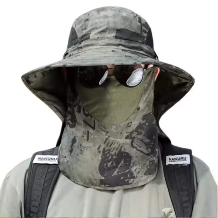 Previsión de arena 56-60cm sombrero para el sol para hombre sombrero de pescador extraíble de ala ancha con chal velo cara cuello solapa cubierta gorra de pesca al aire libre - 1