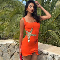BUNO-Minivestido con volantes y lentejuelas de estrella de mar brillantes para mujer, vestidos elegantes ajustados con cuello cuadrado y tirantes, ropa de calle alta para primavera 2025 - details 4
