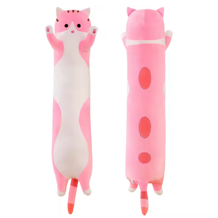 Almohada larga de felpa para gato, cojín suave para abrazar, Animal de peluche - 1