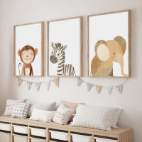 Póster decorativo para habitación de niños, animales salvajes de la selva, León, elefante, tigre, pintura en lienzo para guardería nórdica, arte de pared del dormitorio, decoración del hogar - details 1