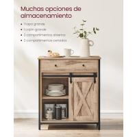 Mueble de Almacenamiento, Aparador, Armario de Cocina, con Puerta Corredera, 30 x 70 x 80 cm, Estante Ajustable, Estilo Rústico, para Sala de Estar, Marrón Roble y Negro - details 3