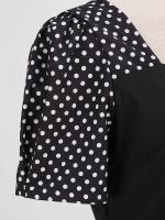 Women summer casual polka dot print short sleeve a line party vintage elegant midi dress - details 11
