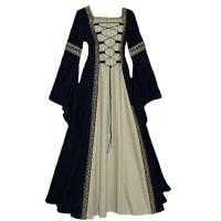Halloween mujeres corte Medieval europea elegante disfraz de vampiro Cosplay carnaval Vintage sin tirantes vestido elegante de manga larga - details 2
