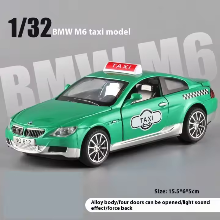 Coche de Taxi M6 a Escala 1:32 Modelo de Metal Alegrado con Sonido y Luz Juguete Ideal para Niños - 1