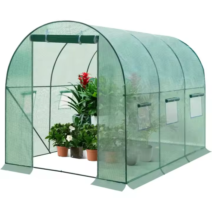 Invernadero 300x200x200cm, Invernadero de película resistente al invierno, Tienda de tomate con puerta 6 ventanas verde - 1