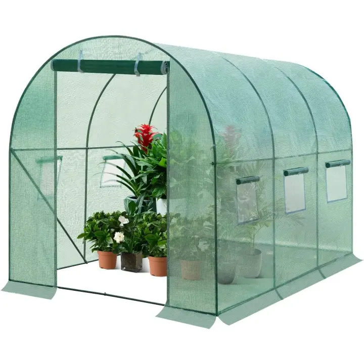 Invernadero 300x200x200cm, Invernadero de película resistente al invierno, Tienda de tomate con puerta 6 ventanas verde - 1