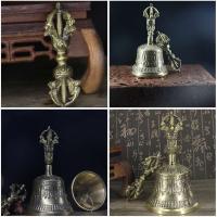 Tarro de Vra de Cobre Puro de Nepal Hecho a Mano Utensilios de Dharma de Estilo Brasso de Cinco Hebras Campana Decorativa para Puja - details 0