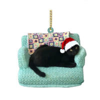 Colgante de gato negro de Navidad, decoración de Ambiente de fiesta de árbol de Navidad, adorno colgante de acrílico, 2023 - details 6