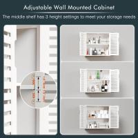 Armario de Baño de Pared con Puertas Muebles de Baño de Bambú Armario Colgante con Estante Ajustable Organizador de Almacenamiento de Ahorro de Espacio Sobre el Inodoro Blanco - details 5