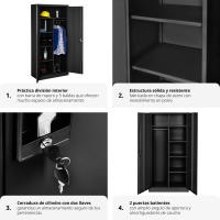 Armario de Archivado de Metal para Oficina 6 Cajones, Barra, Puertas Bloqueables, Acero de Calidad, Mueble de Oficina, Candado de Seguridad, Estanterías Metálicas 180x80x40cm Gris - details 24