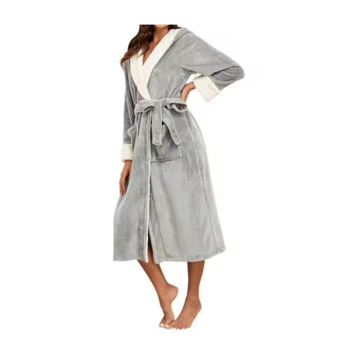 Bata De Baño Para Mujer Con Capucha Colorida Y Larga Cómoda Y Cálida Para Otoño E Invierno Pijama De Casa De Poliéster - 1
