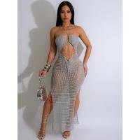Vestido de Playa de Punto con Cordones de Verano Vestido Maxi de Crochet Metálico para Mujeres - details 11
