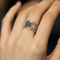 Anillos creativos de plata con incrustaciones de ópalo azul para mujer, diseño Vintage, anillo de compromiso hueco ancho, joyería - details 5