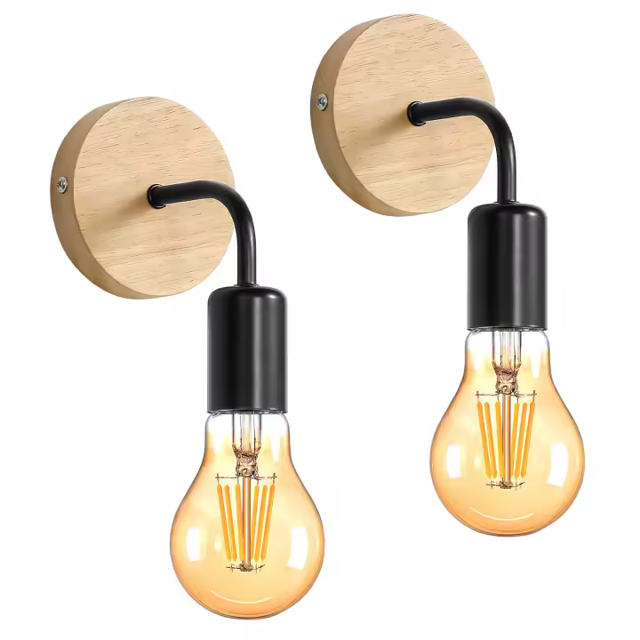 Aplique de madera Goeco color madera 10*10*14cm E27 sin fuente de luz 220V pack de dos - 1