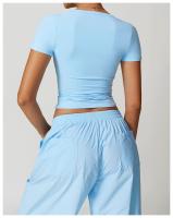Tops de Yoga de lana a prueba de golpes para mujer, camiseta ajustada informal de manga corta para correr, Pilates, ropa de Fitness, Camiseta deportiva fina de secado rápido - details 7