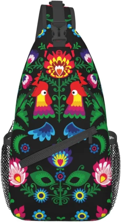 Mochila de Lienzo Floral Folk Art Paquete de Pecho Ajustable Bolso de Viaje y Senderismo para Hombres Bolso Crucero de Hombro - 1