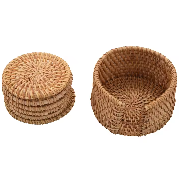 Juego de posavasos para bebidas, accesorios para té Kungfu, vajilla redonda, mantel individual, tapete para platos, tapete para tazas tejido de ratán, diámetro de 8Cm, 6 uds. - 1