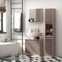 Armario alto para baño, columna de baño con 2 puertas y 2 estantes abiertos, mueble auxiliar de almacenamiento para salón/recepción, 30x24x170 cm, roble y gris. - details 1
