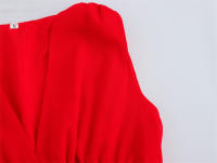 Top de playa de gasa de cintura alta para mujer Vestido corto irregular con cuello redondo en V - details 1