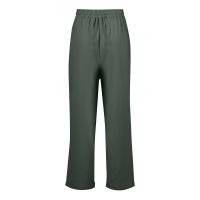 Pantalones holgados de nueve puntos de pierna ancha de algodón y lino de Color sólido con cintura elástica de verano para mujer - details 13