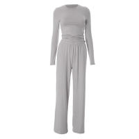 Conjunto de pantalón de pierna ancha y top de manga larga básico de color sólido nuevo de otoño para mujer Y24593 - details 30