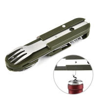 Cubiertos plegables de acero inoxidable, cuchillo, tenedor, cuchara, vajilla portátil para exteriores, equipo de Camping - details 3