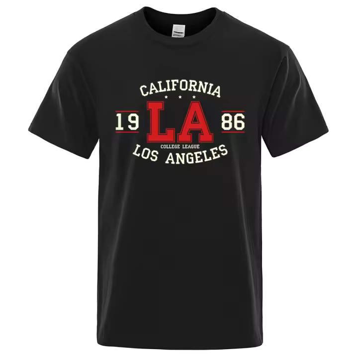 Camiseta de algodón de la Liga UCLA, Camiseta holgada de hip-hop, ropa informal 7e9, 1986 - 1