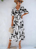 Vestido acampanado bohemio estampado para mujer, ropa informal de manga corta con burbujas, Vintage, elegante, verano, 2024 - details 15
