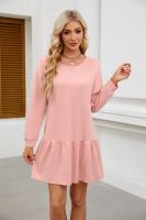 Color sólido mujer manga larga Mini cuello redondo vestido elástico grueso vestidos cortos para mujeres moda elegante Chic en venta liquidación X - details 17