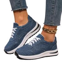 Mujeres de mezclilla azul zapatillas de deporte de fondo grueso,Zapatillas de deporte de moda de fondo grueso con cordones,Zapatillas de deporte cómodas y casuales - details 1