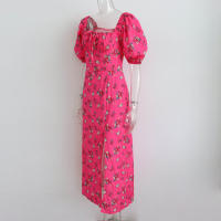 Vestido de mujer, novedad de verano 2025, vacaciones, pausa para el té, cuello cuadrado, falda de longitud media, mangas de burbuja, vestido con abertura Floral francés - details 23