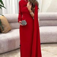 Vestido de noche elegante para mujer, cuello redondo, manga larga, retales, cintura alta, ajustado, a la moda, liso, a la cadera, primavera 2025 - details 3