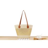 Bolso de hombro de vacaciones versátil tejido a mano con textura premium, de gran capacidad y a rayas. - details 6