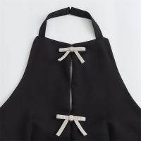 OUWU Tops de Diamantes de Imitación para Mujer Corte Cremallera en Blanco y Negro Sin Mangas - details 3