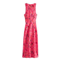 TRAFZA-Vestido largo sin mangas para mujer, prenda Sexy con cuello redondo, dobladillo con abertura, estampado elegante, para fiesta en la playa, Verano - details 2