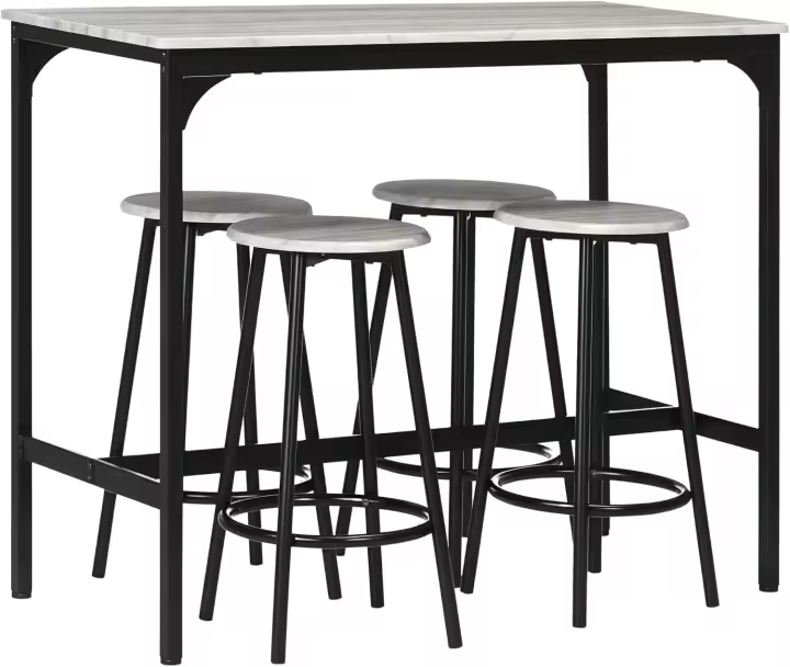 Conjunto de Mesa Alta de Bar y 4 Taburetes Estilo Industrial de Metal Muebles de Cocina Rústico Marrón - 1