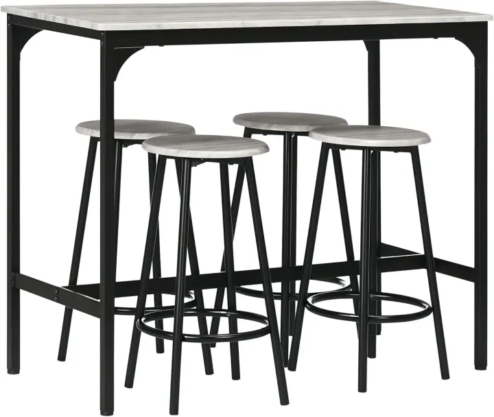 Conjunto de Mesa Alta de Bar y 4 Taburetes Estilo Industrial de Metal Muebles de Cocina Rústico Marrón - 1