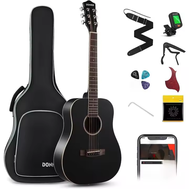 4/4 Guitarra Acústica Kit Abeto Caoba de Adulto Principiante Dreadnought 41 Pulgadas con Funda Correa Cejilla Cuerdas Afinador Natural - 1