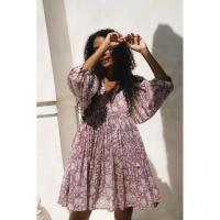 Vestido corto de vacaciones de playa de rayón informal suelto con lazo floral para mujer de moda de verano - details 105