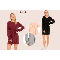 Europa, América Primavera y verano Moda Nueva ropa de mujer Tallas grandes Color sólido Manga larga Cordón Vestido casual Falda - details 0
