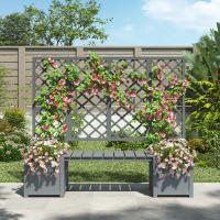Jardinera, jardinera con espaldera como ayuda para trepar, jardinera con mucho espacio, jardinera jardinera, abeto de madera maciza marrón, jardinera con espaldera y asiento para jardín patio terraza - details 2