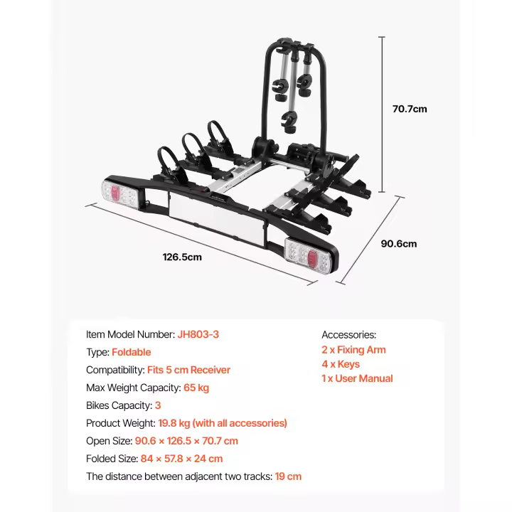SucceBuy Portabicicletas, Portabicicletas Se Adapta a Receptores de 5 cm, Portabicicletas para Bicicletas de hasta 65 kg de Capacidad de Carga, Portabicicletas con Cerradura - 1