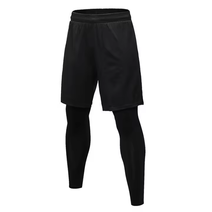 Men 2 In 1 Running Shorts Compression Pants Sport Leggings Breathable Quick Dry Tights - 1