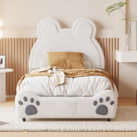 Hermosa cuna, 90 x 200 cm, forma de oso. Cama individual en terciopelo agradable para la piel, blanco (Sin colchón) - details 8