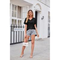 Blusa de manga corta con estampado de leopardo de verano, camisa informal para mujer, tops finos y elegantes con cuello en V para mujer - details 9