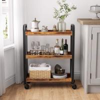 Cowjag Carrito de Cocina Estrecho, Carrito Auxiliar con Ruedas, Ahorro de Espacio, Estantería de Cocina con Estructura de Hierro, Color Marrón Rústico, 66 x 26 x 85 cm - details 1