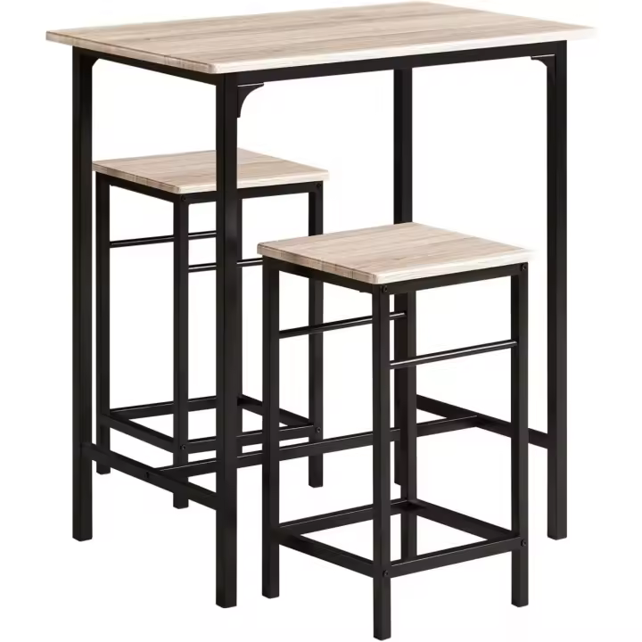 Juego de Mesa y Taburetes para Comedor Conjunto de Mesa Alta de Bar y 4 Taburetes Industrial Blanco y Natural OGT11-WN ES - 1