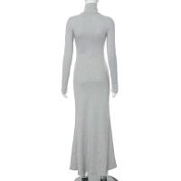 Elegante Vestido Largo con Cuello Alto Moda de Invierno Criptográfica para Mujeres - details 2